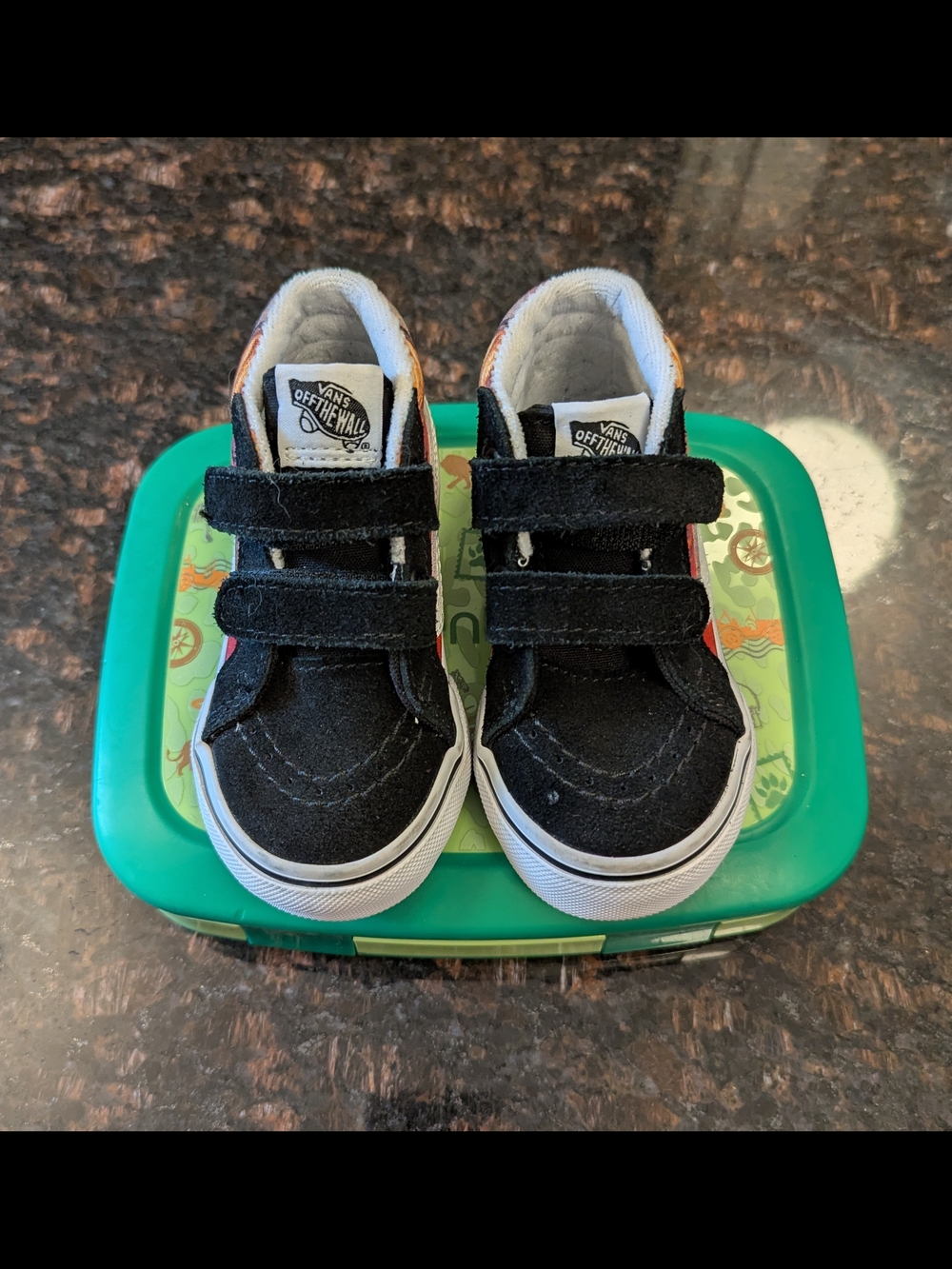 Vans Toddler Black Velcro Sk8-Mid Shoes Limited Fire Shark Edition